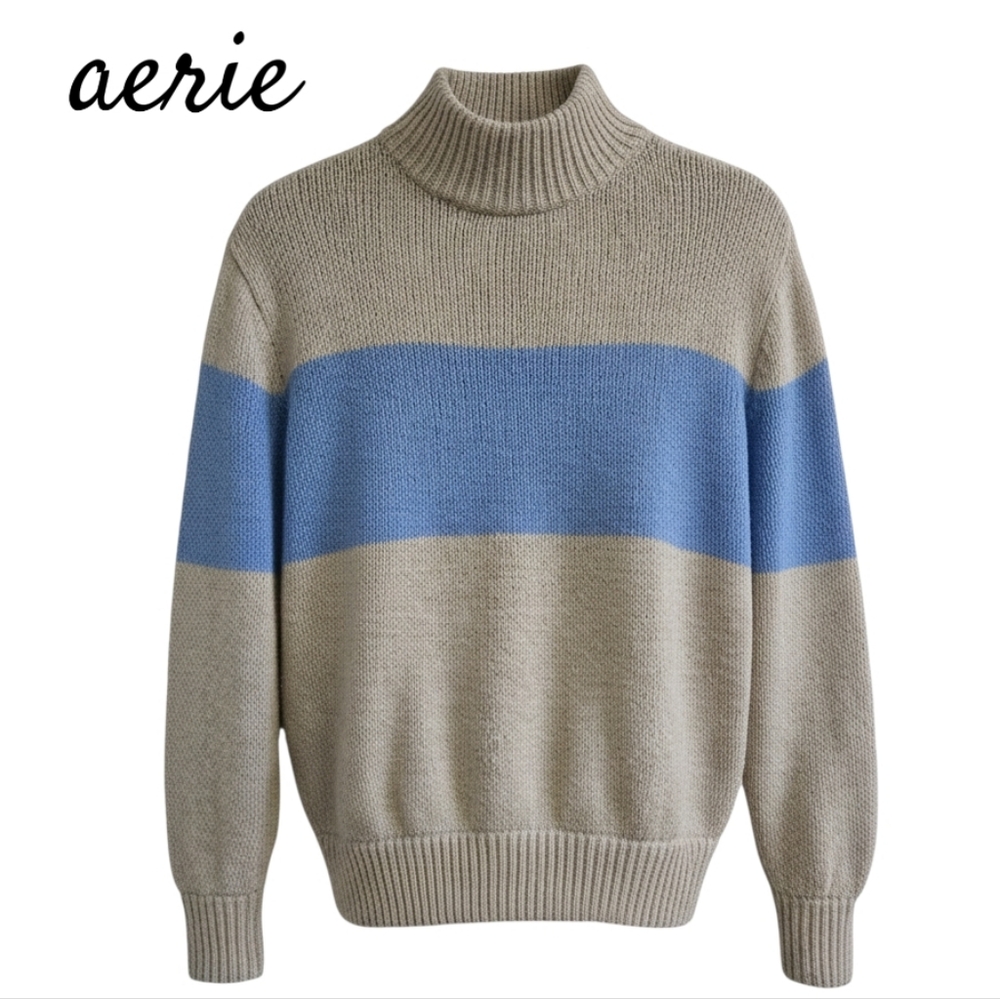Aerie Knit Sweater Blue Beige Womens Small Oversized P2P 21"